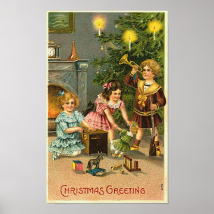 Jul Hälsning Kids, Träd, Leksaker Poster