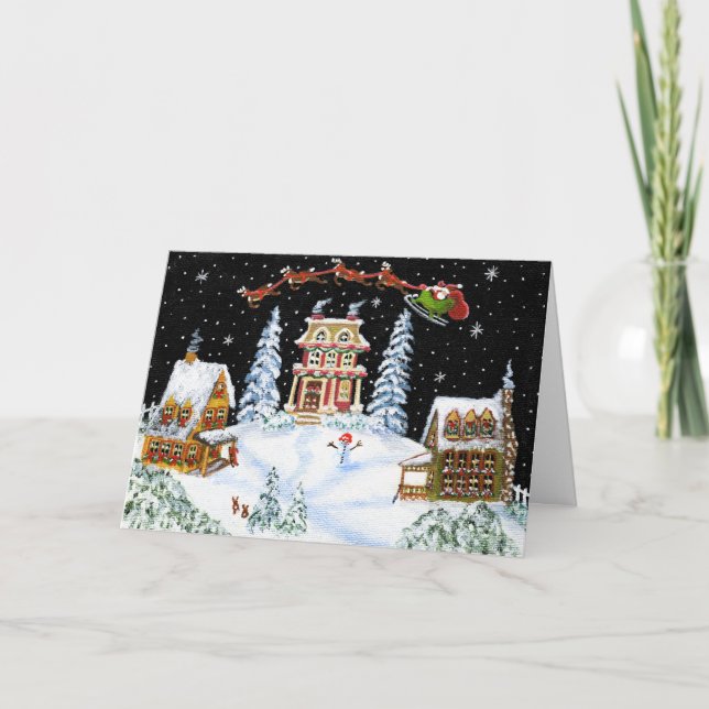 Jul hälsning, kort, Santa, ren, kanin Helgkort (Framsida)