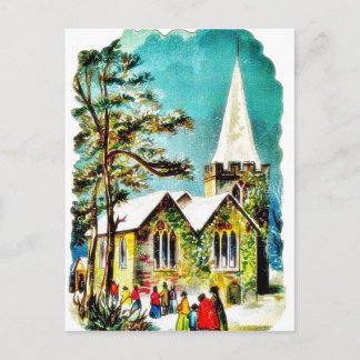 Jul hälsning med folk på väg till kyrkan helg vykort