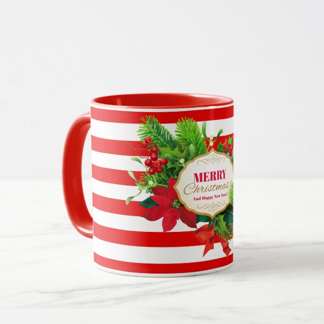 Jul Hälsning Red Stripe Mugg (Framsida vänster)