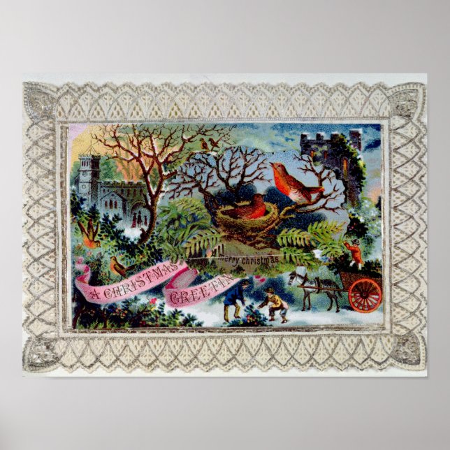 Jul Hälsning, Viktorianvykort Poster (Framsidan)