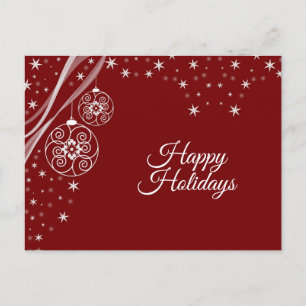 Jul Hälsning White Ornaments Red Elegant Vykort