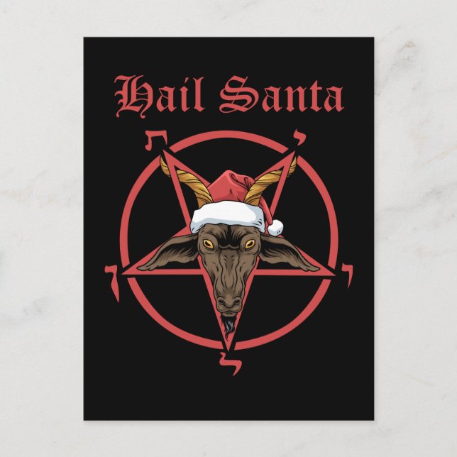 Jul Hälsningar Santa Satanism Get Satan Baphomet Vykort (Framsida)