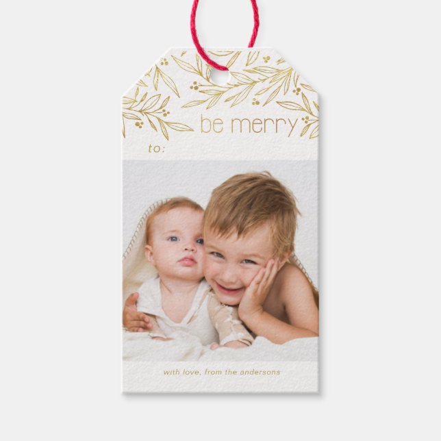 Jul-Hand plockade-blomman med Berries Presentetikett (Framsidan)