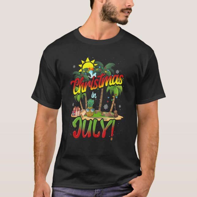 Jul handflatan Träd Beach Sol i juli Sommar Vacat T Shirt (Framsida)