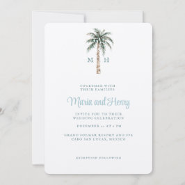 Jul Handflatan Träd | Beach Wedding Monogram Inbjudningar