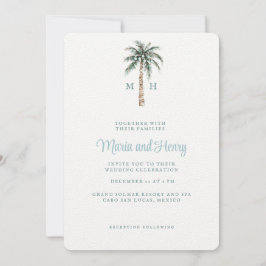 Jul Handflatan Träd | Beach Wedding Monogram Inbjudningar