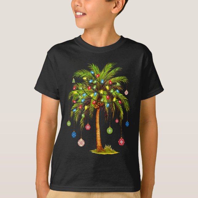 Jul Handflatan Träd Light Hawaiian Tropical Julaft T Shirt (Framsida)