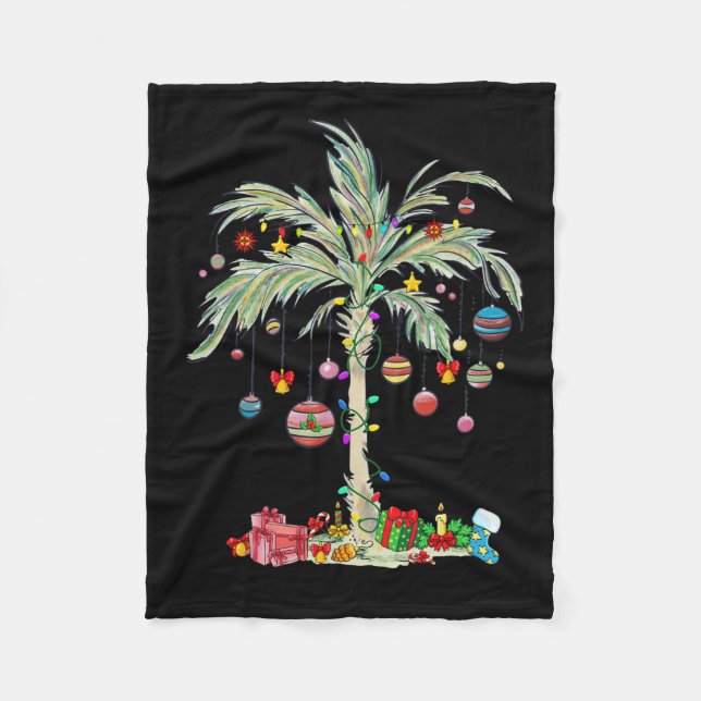 Jul Handflatan Träd Tropical Julafton Beach Florid Fleecefilt (Framsidan)