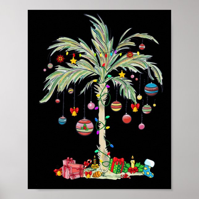 Jul Handflatan Träd Tropical Julafton Beach Florid Poster (Framsidan)