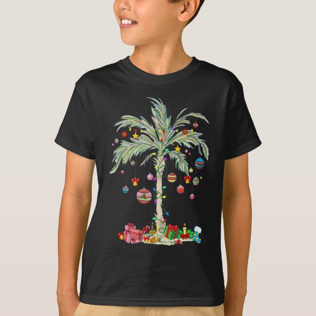 Jul Handflatan Träd Tropical Julafton Beach Florid T Shirt (Framsida)