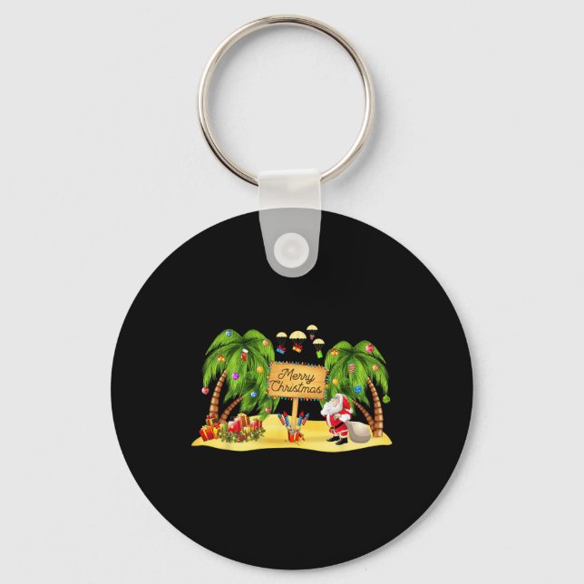 Jul Handflatan Träd Tropical Julafton Coconut Ljus Nyckelring (Framsida)