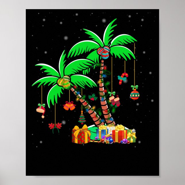 Jul Handflatan Träd Tropical Julafton Coconut Ljus Poster (Framsidan)