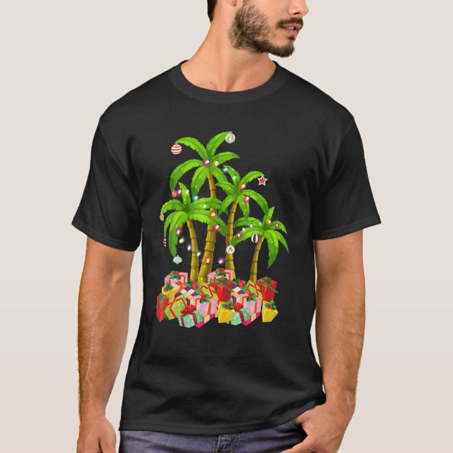 Jul Handflatan Träd Tropical Julafton Coconut Ljus T Shirt (Framsida)