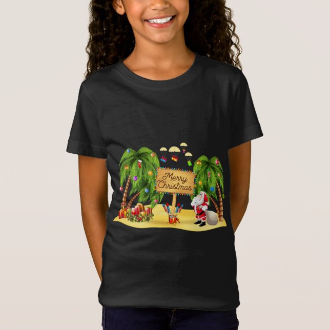 Jul Handflatan Träd Tropical Julafton Coconut Ljus T Shirt (Framsida)
