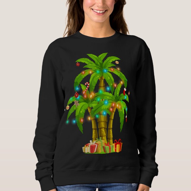 Jul Handflatan Träd Tropical Julafton Coconut Ljus T Shirt (Framsida)