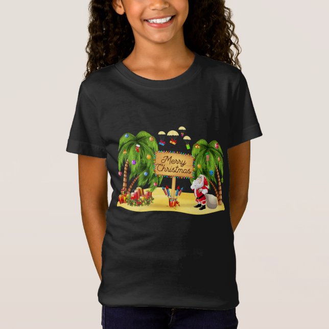 Jul Handflatan Träd Tropical Julafton Coconut Ljus T Shirt (Framsida)