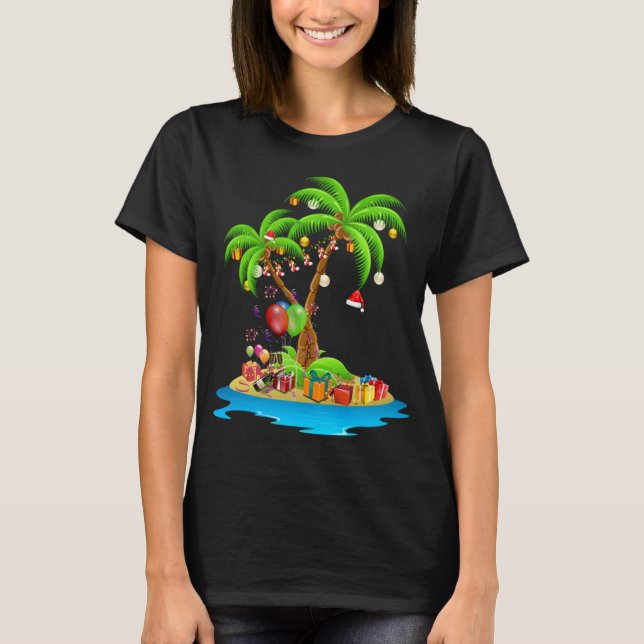 Jul Handflatan Träd Tropical Julafton Coconut Ljus T Shirt (Framsida)