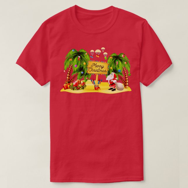 Jul Handflatan Träd Tropical Julafton Coconut Ljus T Shirt (Design framsida)