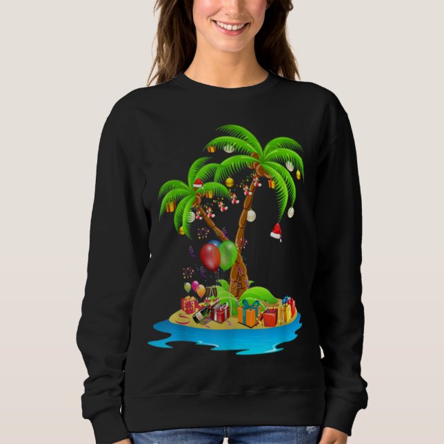Jul Handflatan Träd Tropical Julafton Coconut Ljus T Shirt (Framsida)