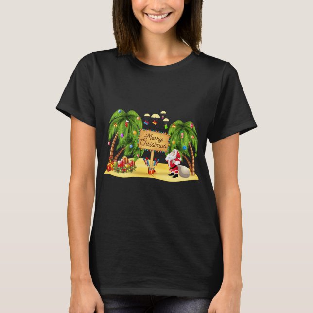 Jul Handflatan Träd Tropical Julafton Coconut Ljus T Shirt (Framsida)