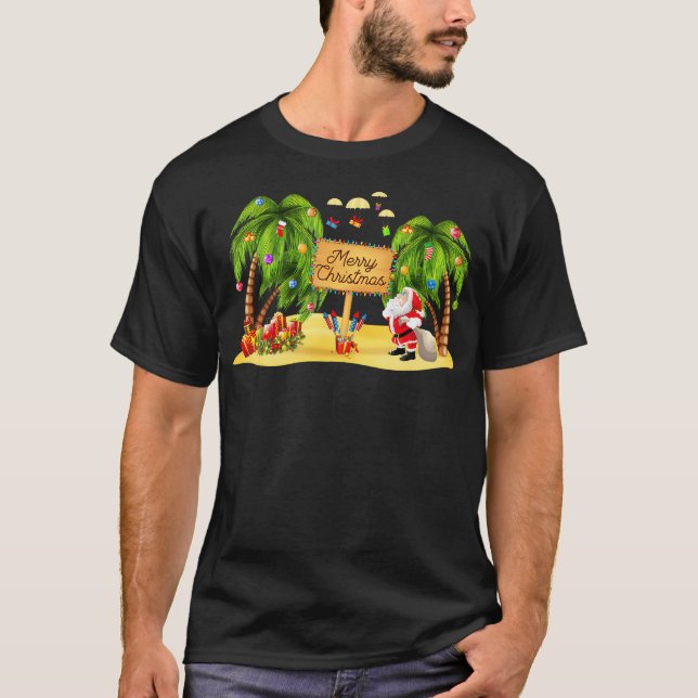 Jul Handflatan Träd Tropical Julafton Coconut Ljus T Shirt (Framsida)