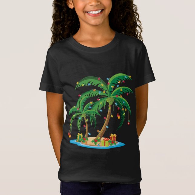 Jul Handflatan Träd Tropical Julafton Gift Coconut T Shirt (Framsida)