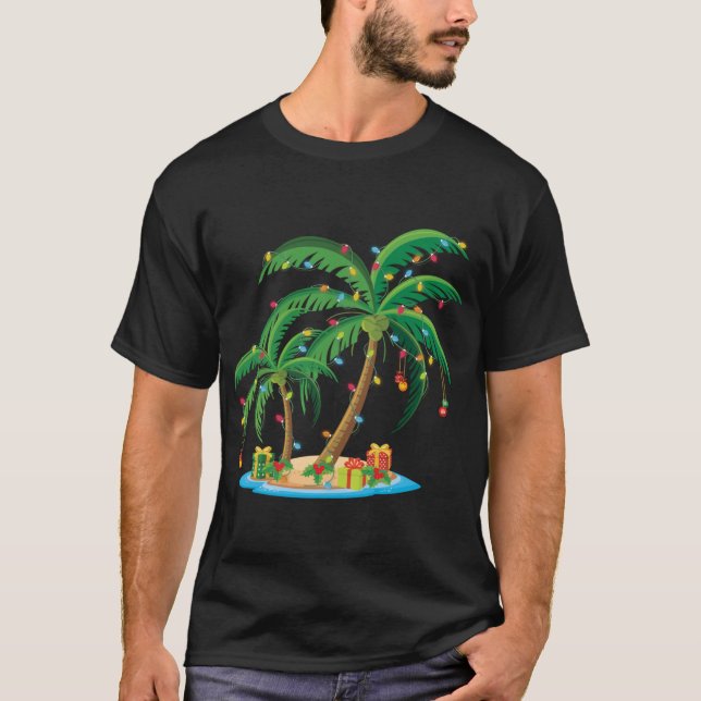 Jul Handflatan Träd Tropical Julafton Gift Coconut T Shirt (Framsida)