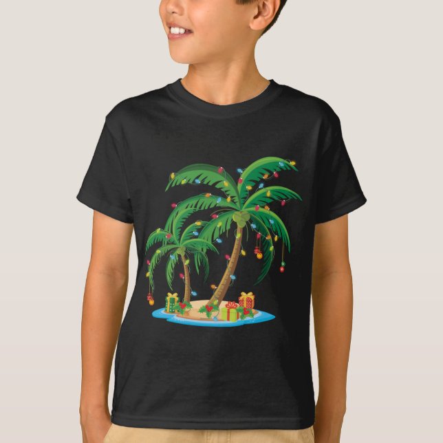 Jul Handflatan Träd Tropical Julafton Gift Coconut T Shirt (Framsida)