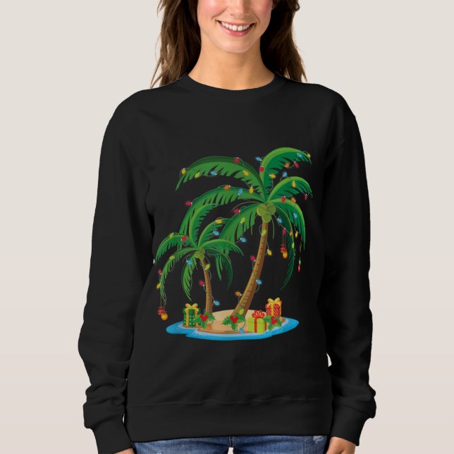 Jul Handflatan Träd Tropical Julafton Gift Coconut T Shirt (Framsida)