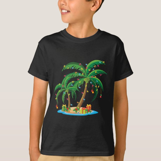 Jul Handflatan Träd Tropical Julafton Gift Coconut T Shirt (Framsida)