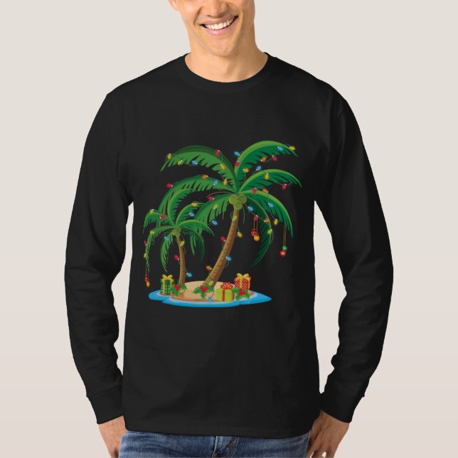 Jul Handflatan Träd Tropical Julafton Gift Coconut T Shirt (Framsida)