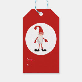 Jul Handritad Gnome Nordisk Mönster Röd Grå Presentetikett