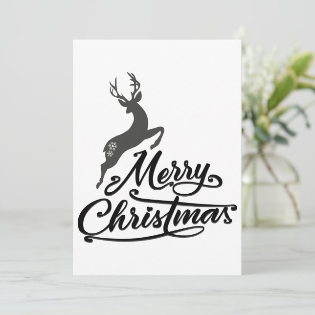 Jul Handskriven, Hoppande Hjort Och Snöflinga Julkort (Stående Fram)