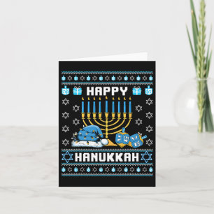 Jul Hanukah Ugly Pajama Santa Hat Chanukah Kort