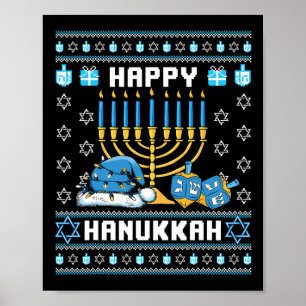 Jul Hanukah Ugly Pajama Santa Hat Chanukah Poster