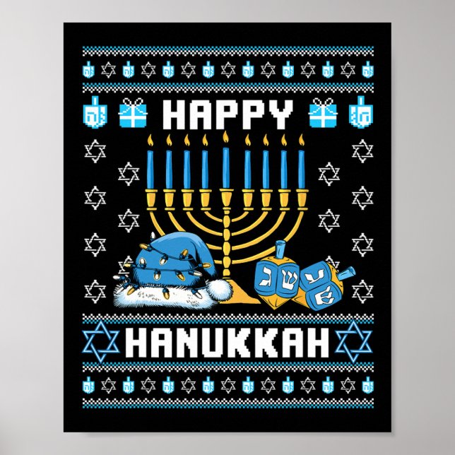 Jul Hanukah Ugly Pajama Santa Hat Chanukah Poster (Framsidan)