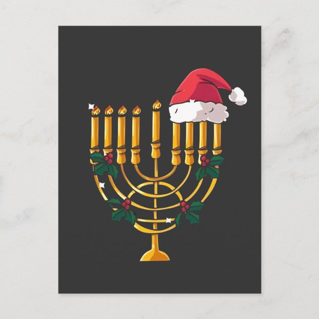 Jul Hanukkah Jewish Santa Menorah Inbjudan Vykort (Framsida)