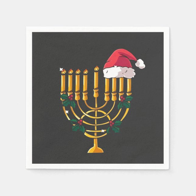 Jul Hanukkah Jewish Santa Menorah Pappersservett (Framsidan)