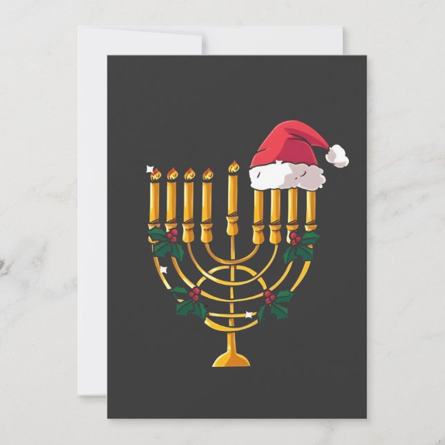 Jul Hanukkah Judisk Tomte Menorah Inbjudningar (Framsida)