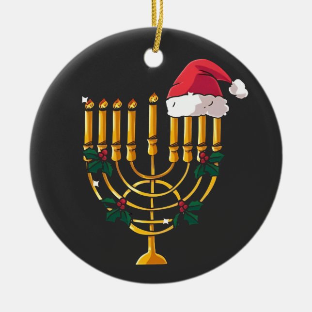 Jul Hanukkah Judisk Tomte Menorah Julgransprydnad Keramik (Framsidan)