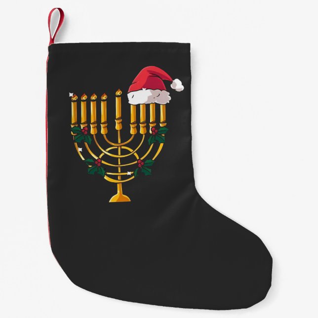 Jul Hanukkah Judisk Tomte Menorah Liten Julstrumpa (Framsidan)