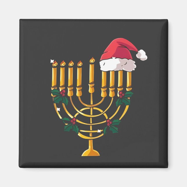 Jul Hanukkah Judisk Tomte Menorah  Magnet (Framsidan)