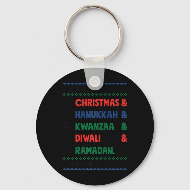 Jul Hanukkah Kwanzaa Diwali Ramadan Funny Ug Nyckelring (Framsida)
