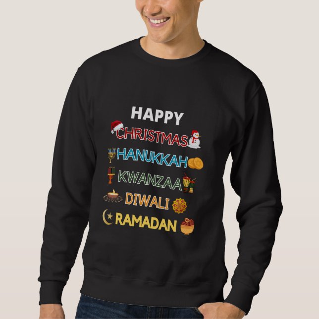 Jul Hanukkah Kwanzaa Diwali Ramadan Lång Ärmad Tröja (Framsida)