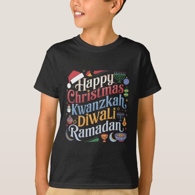 Jul Hanukkah Kwanzaa Diwali Ramadan T Shirt (Framsida)