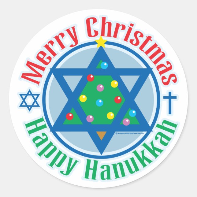 Jul-Hanukkah Runt Klistermärke (Framsida)