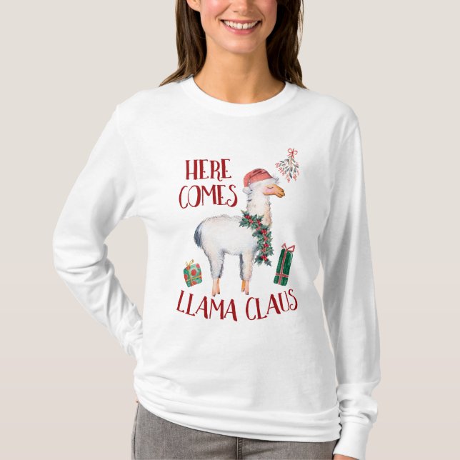 Jul här kommer Llama Claus T Shirt (Framsida)