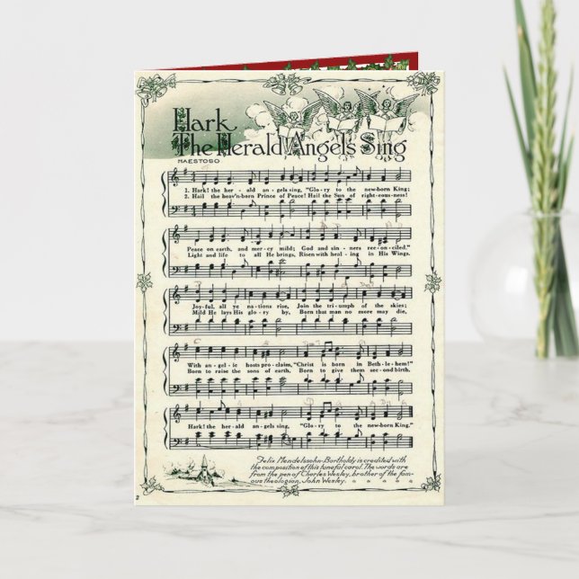 Jul Hark the Herald Angels Sing Guldklockor Helgkort (Framsida)