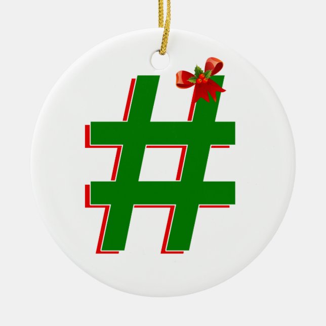 #Jul #HASHTAG - Hash Märkre Symbol Julgransprydnad Keramik (Framsidan)